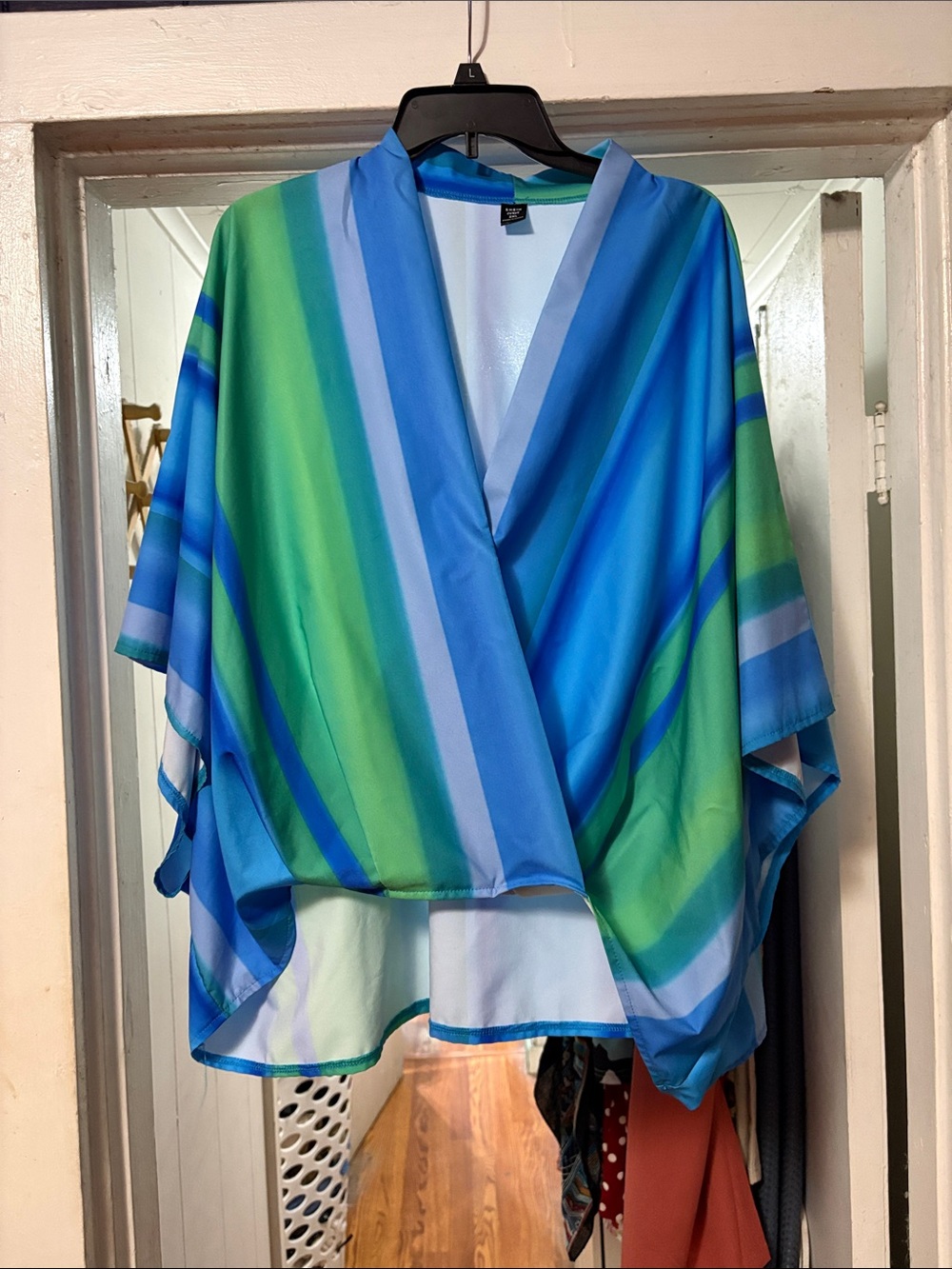 SHEIN Blue & Green Striped Wrap Blouse